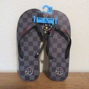 MAUI AND SONS GRAPHIC MEN'S BLACK FLIP FLOPS SANDAL Size 13 New with Tags
